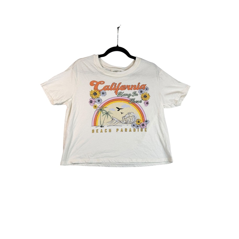 No‎ Comment California Hang In There Beach Graphic Tee White Boxy T-Shirt Medium